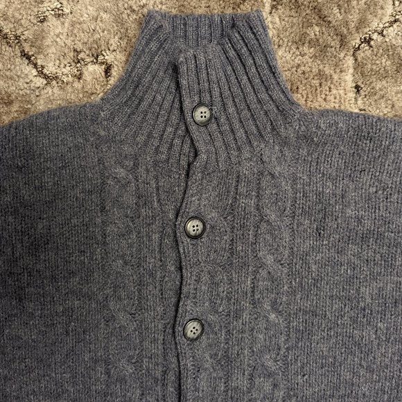 Plaited Cable Blue Sweater with pockets, Heather Tweed size M, wool - Picture 7 of 8